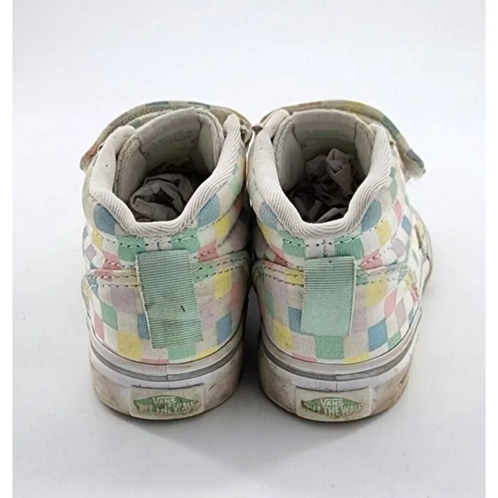 Vans Hi Top Skate Sneaker Shoes Hook & Loop Straps Pastel Check Toddler‎ Size 8